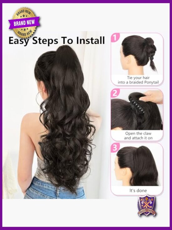 24 Inch Claw Clip Long Curly Wavy Ponytail Extension Hairpiece